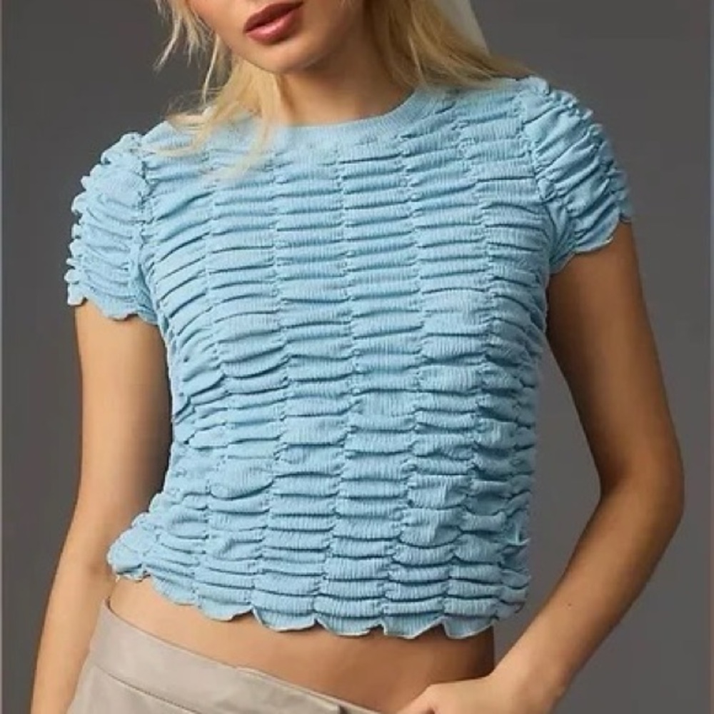 Anthropologie Light Blue Textured Crop Top - Picture 1 of 7